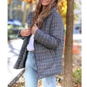 SOMETHING NAVY | Plaid Puffer Jacket Coat Grey M